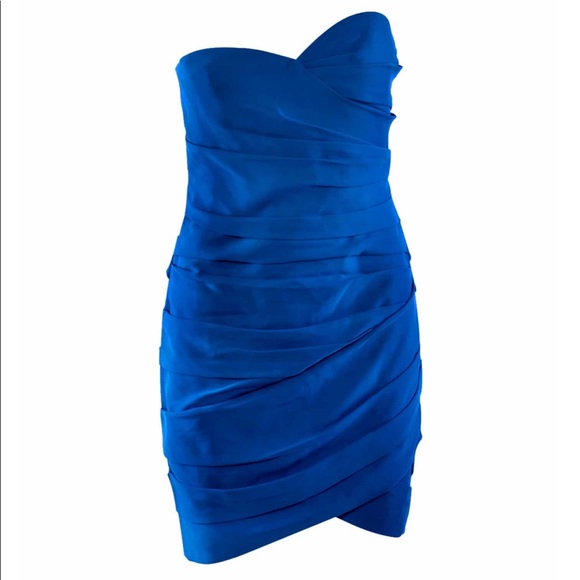 BCBG BLUE RUTCHED STRAPLESS COCKTAIL DRESS NWT - Picture 3 of 5